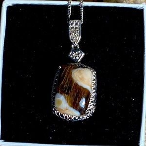 Peanut Wood Jasper Pendant, 925 Sterling Silver